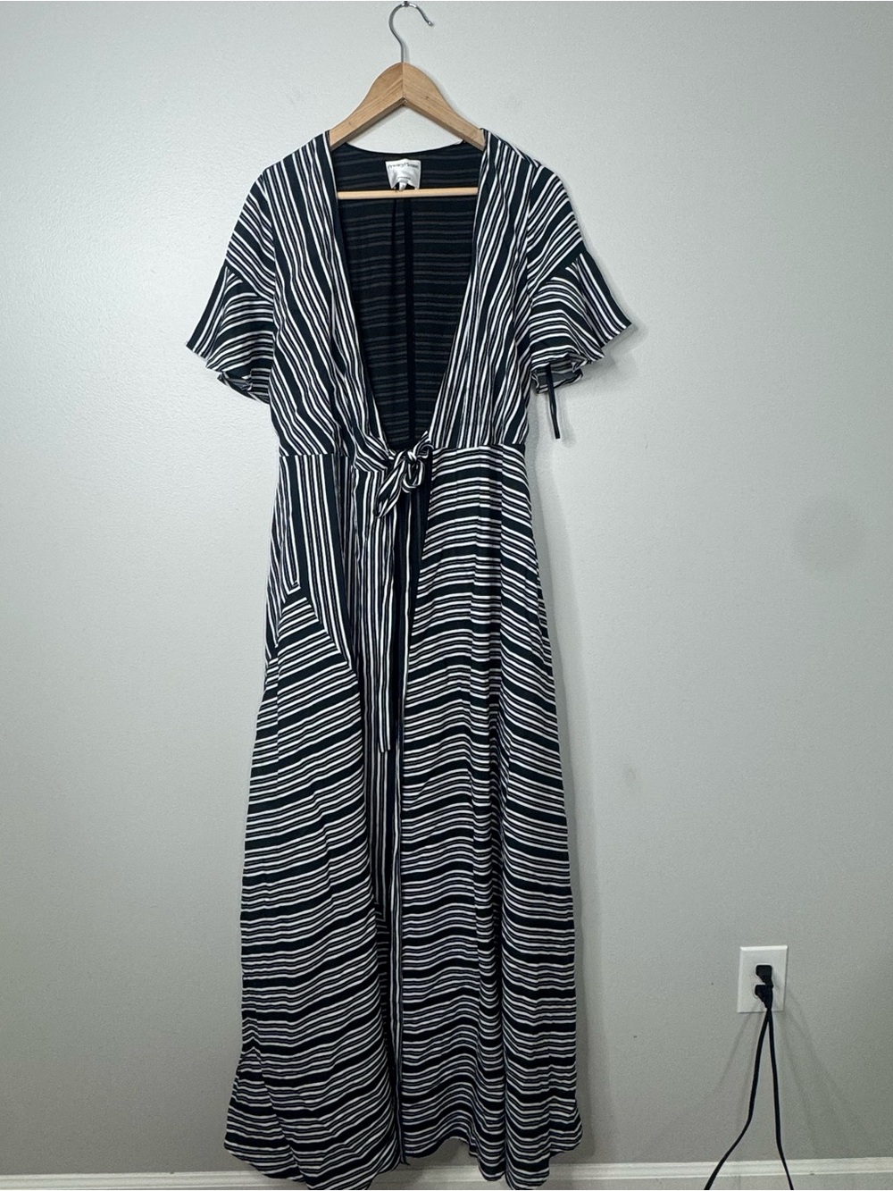 Privacy Please Blue and White Striped Wrap Maxi Dress
